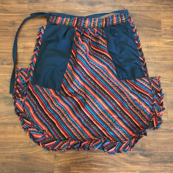 Handmade Sewn Woven Multicolor Embroidered Waist Apron Pockets Guatamalan Style - Picture 6 of 8
